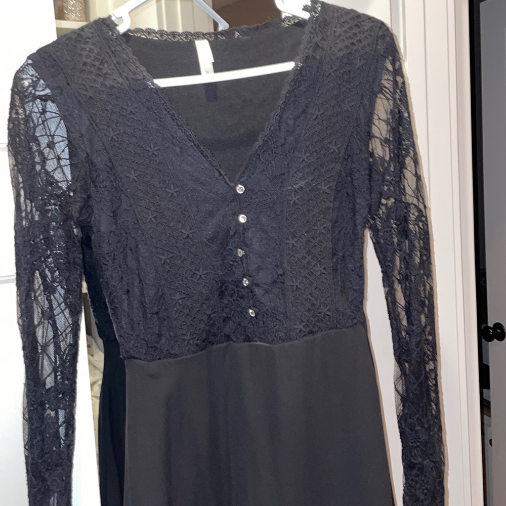Black lace long sleeve mini dress
